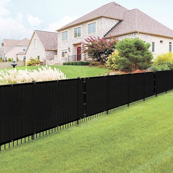 E&K Sunrise 4' x 12' Privacy Fence Screen with Grommets, Outdoor Windscreen Fence Covering Privacy Screen UV Blockage for Backyard Garden Patio, Zip Ties Included (Black)