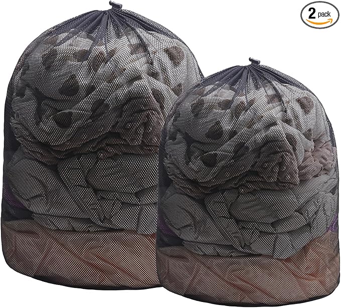 2 Pack Mesh Laundry Bags, Large Laundry Drawstring Bag Heavy Duty Large Mesh Laundry Bag with Drawstring Closure for College, Dorm, Travel, Family and Apartment Dwellers, Black