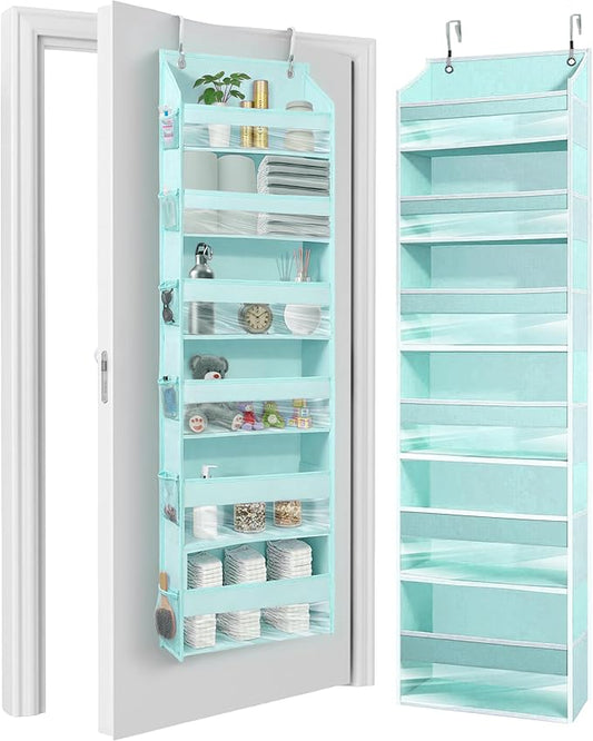 HOMELUX THEORY UPGRADED 6 Tiers Over The Door Organizer Hanging - 100D EXTRA THICK & 50lbs HUGE CAPACITY, 12 Side Mesh Pockets Over The Door Shoe Organizer, Hanging Closet Organizer (Baby Blue, 1pc)