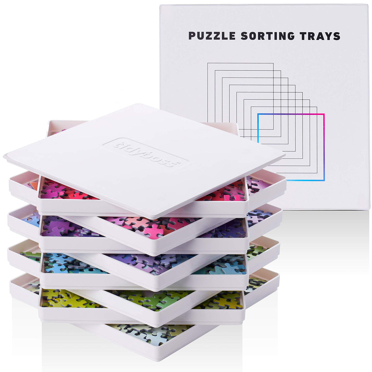 8 Puzzle Sorting Trays with Lid 10" x 10" - Portable - Image 1