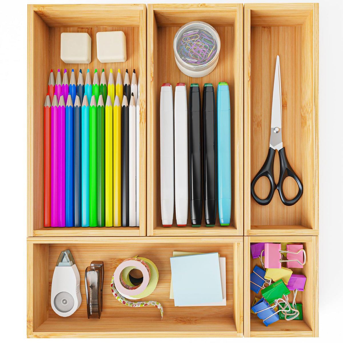 Bamboo Drawer Organizer Boxes, 5 PCS Junk Drawer Organizer - Image 1