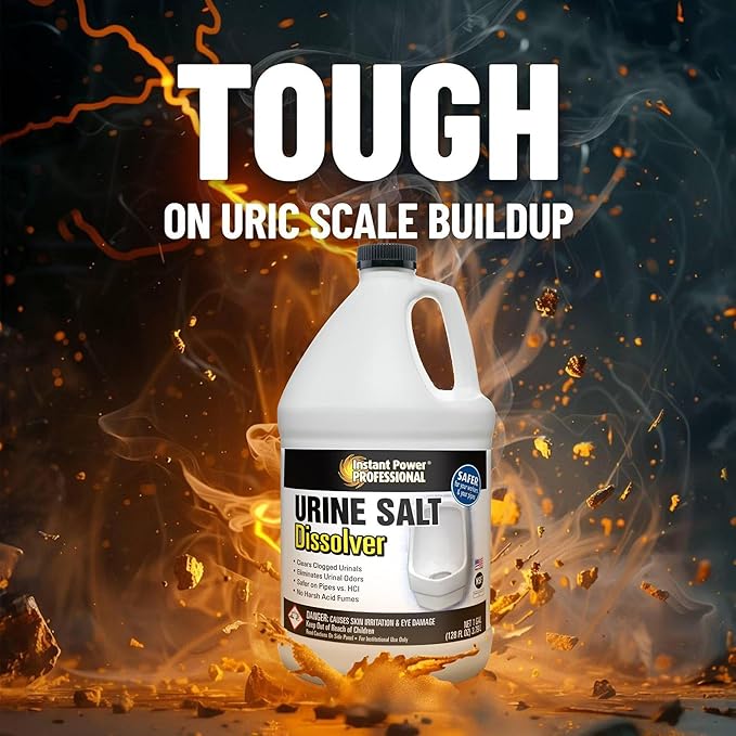 Instant Power Professional Urinal Salt Remover - Helps with Uric Salt Buildup, Dissolves Urine Salt, Urinal Drain Cleaner for Regular and Waterless Urinals, Safe on all Toilet Pipes - 1 Gallon, 4 Pack