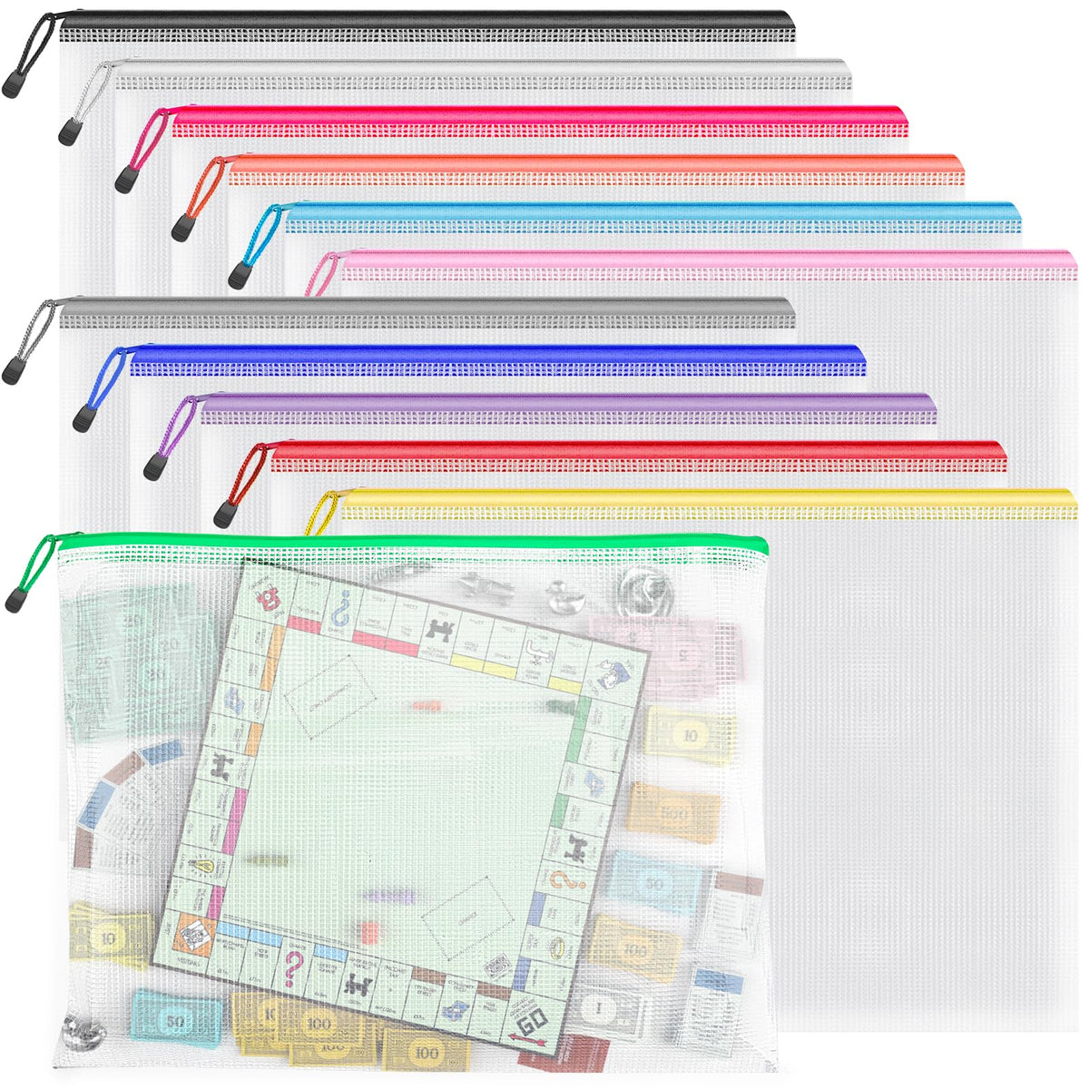 Umriox 12 Pack A3 Mesh Zipper Pouch Bags, Board Game - Image 1