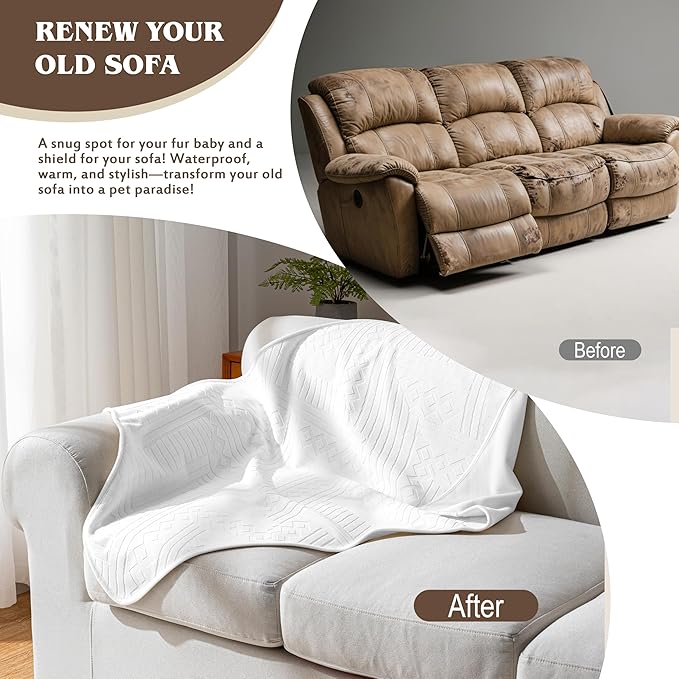 Waterproof Recliner Chair Cover - Washable Double-Sided Velvet and Pattern Reversible Cover for Couch, Bed, Car and Sofa Protection for Dogs (30x40in/White）