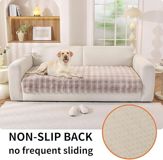 Non-Slip Couch Arm Covers,Thick Soft Recliner Arm Chair Covers Set of 2 Waterproof Armrest Covers for Sofa, Washable Faux Fur Sofa Arm Cover (Khaki, 24" x 24" 2 Pack)
