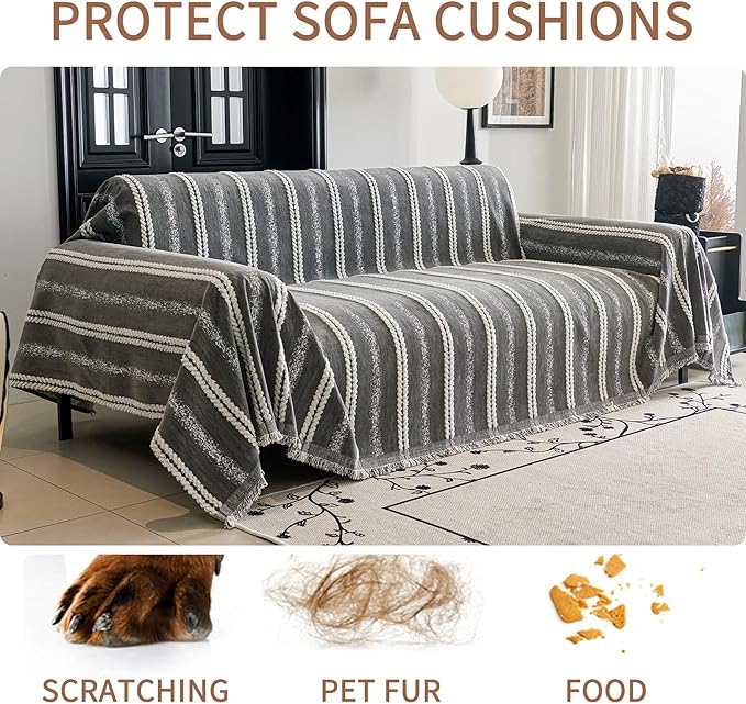 HAOMAIJIA Non Slip Couch Cover Sofa Covers for 3 Cushion Couch Washable sectional Couch Covers for Dogs pet Furniture Protector Couch Cover Blanket for Living Room (TM-Grey, 71"x118")