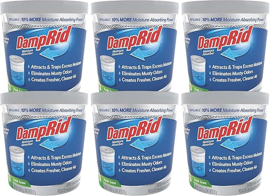 DampRid Refillable Moisture Absorber, 11 oz., 6-Pack – Fresh Scent Moisture Absorbers, 10% More Absorbing Power*, Eliminates Musty Odors for Fresher, Cleaner Air