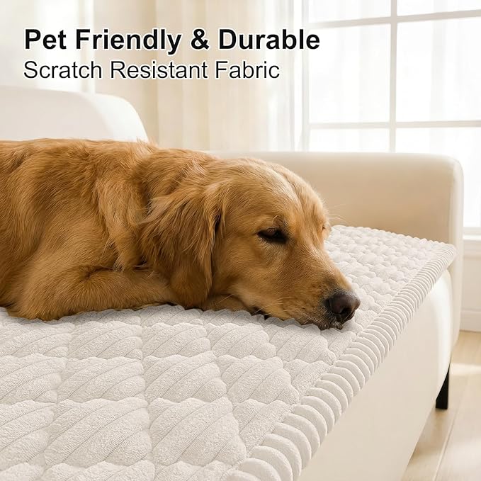 Smiry Pet Couch Cover for Dogs Washable, Non-Slip Fuzzy Couch Covers for 3 Cushion Sofa Pet Friendly, Soft Thick Furniture Protector Sofa Slipcover Mat for Dogs (White, 27.6" x 82.7")
