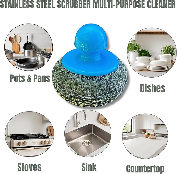 4Pcs Stainless Steel Scrubber with Handle.