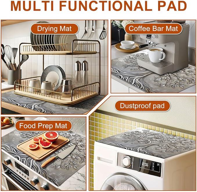Stove Top Cover for Electric Tree of Life Stove Decorative Floral Embossed Dish Drying Mat Coffee Mat 28x20 Inch Kitchen Protector for Stove Surface