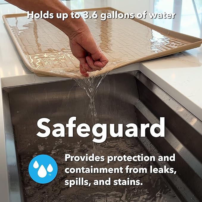 XTREME MATS Waterproof Undersink Mat (Beige 22" 1/4 x 22 1/4) Cabinet Base Liner for Kitchen & Laundry Cabinets Catches Leaks Prevents Damage Flexible Sink Driptray