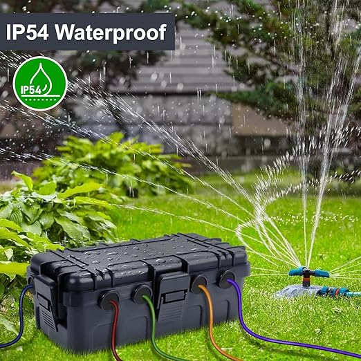 Medium Outdoor Electrical Box (11.6x5.2x4.1 inch), IP54 Waterproof Extension Cord Cover w/ 6 Cable Entry, Weatherproof Connection Box for Power Strip, Plug, Timer, Holiday Lights, Gray