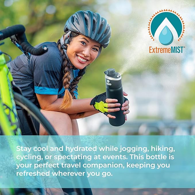 ExtremeMIST GoMist Misting & Drinking Bottle | Rechargeable Mist & Sip Water Bottle | Quick Charge USB-C Port | 2-Speed Mist Function | Stainless-Steel Double Wall Insulation, 40 oz (Midnight Black)