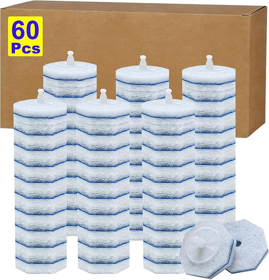 60pcs Disposable Toilet Wand Refills，Compatible with Most Toilet Brushes，5X Cleaning Power Toilet Bowl Cleaners，No Falling Apart，Upgrade Fiber Cleaner Heads，for Closestool Bathroom Cleaning