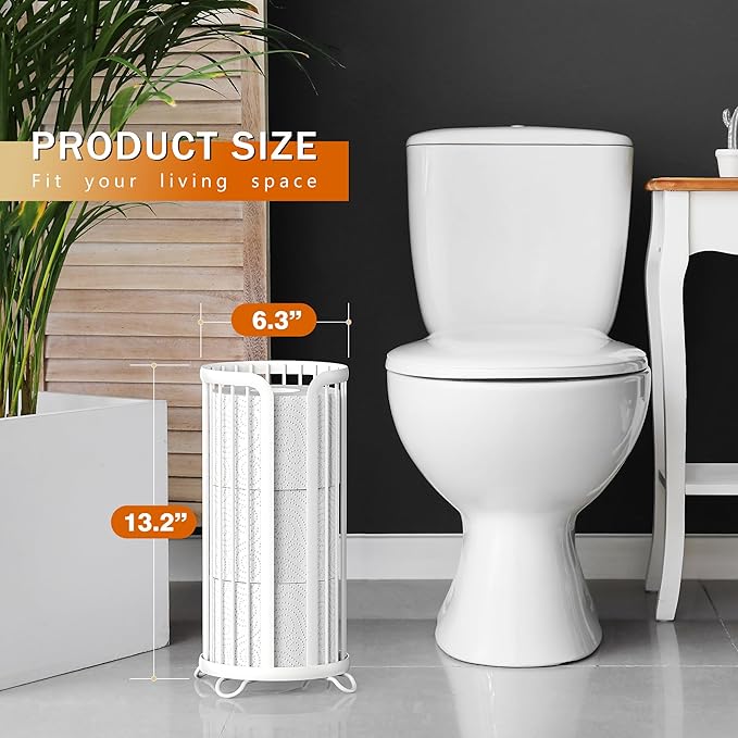 Toilet Paper Holder Stand, Freestanding Toilet Tissue Organizer, Minimalistic Storage Solution, Reserve Mega Rolls,Modern -2PACK White