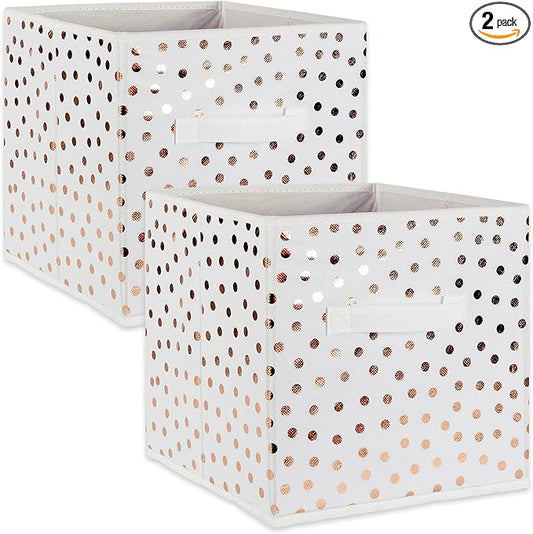 DII Non Woven Polyester Storage Bin, Polka Dot, White & Copper, Large Set of 2