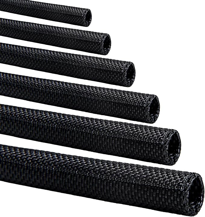 Split-Sleeve Wire Loom for High-Temperature Automotive Harness and Home Cable Management, 25ft - 5/8 inch Braided Cable Management Sleeve Cord Protector, Self-Wrapping Split Wire Loom