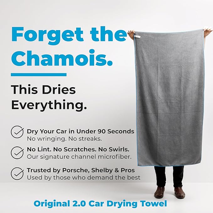 Rapid Dry Towels Original 2.0 Microfiber Car Drying Towel | 150 x 75cm | Extra Large Channel Weave Drying Cloth | Ultra Absorbent, Scratch-Free, Auto Detailing Towel for Cars SUVs Trucks & Boats