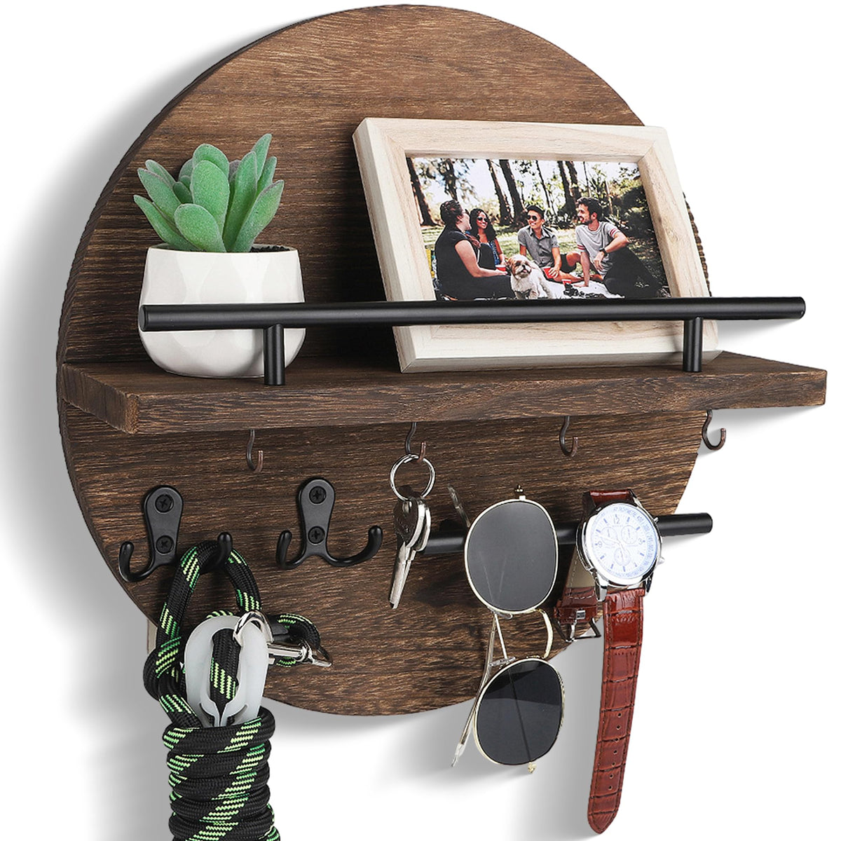 Key Holder Wall Mount with Shelf and Hooks, Mail Organizer - Image 1