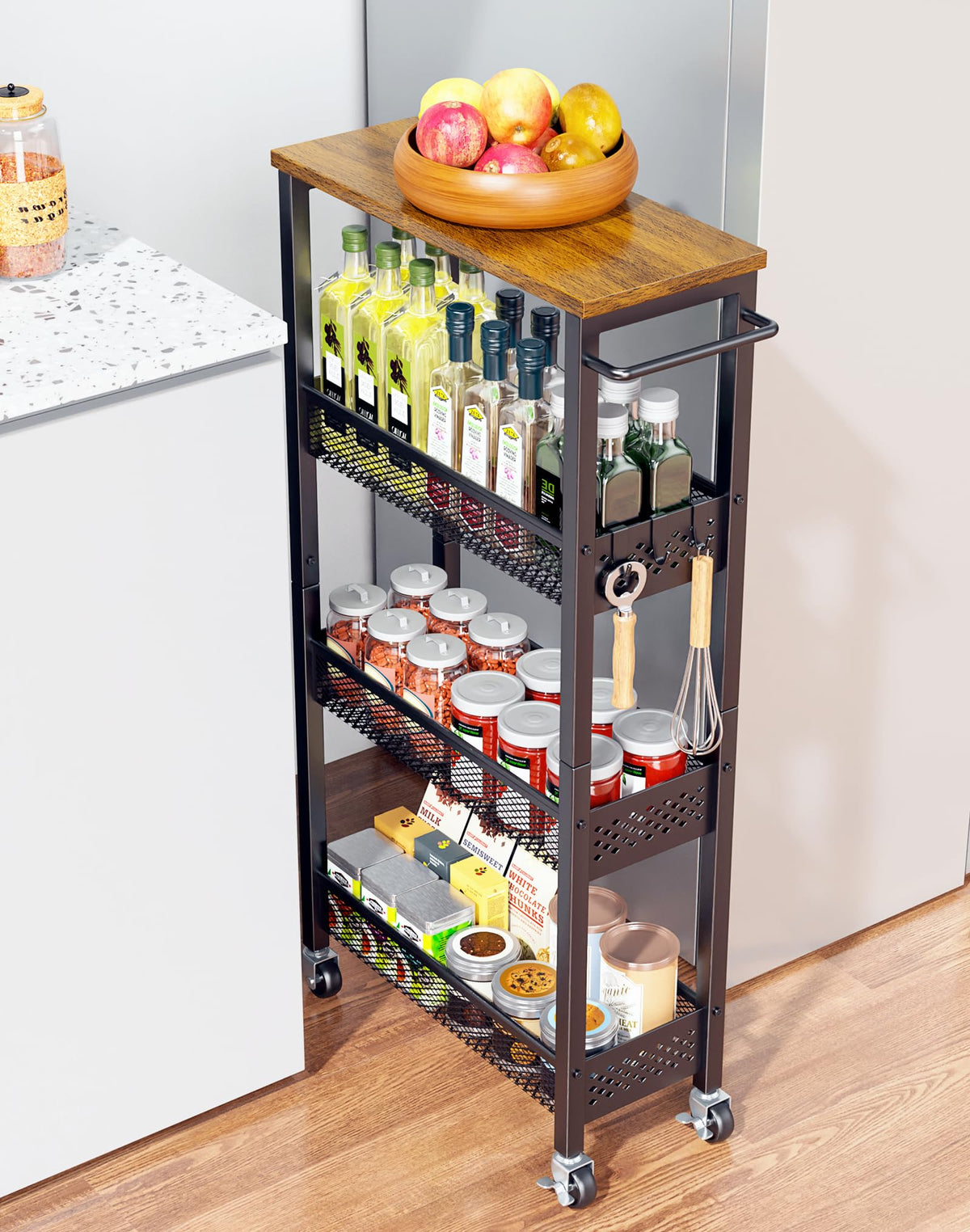 OKZEST 4-Tier Slim Rolling Storage Cart for Kitchen, Laundry Room - Image 1