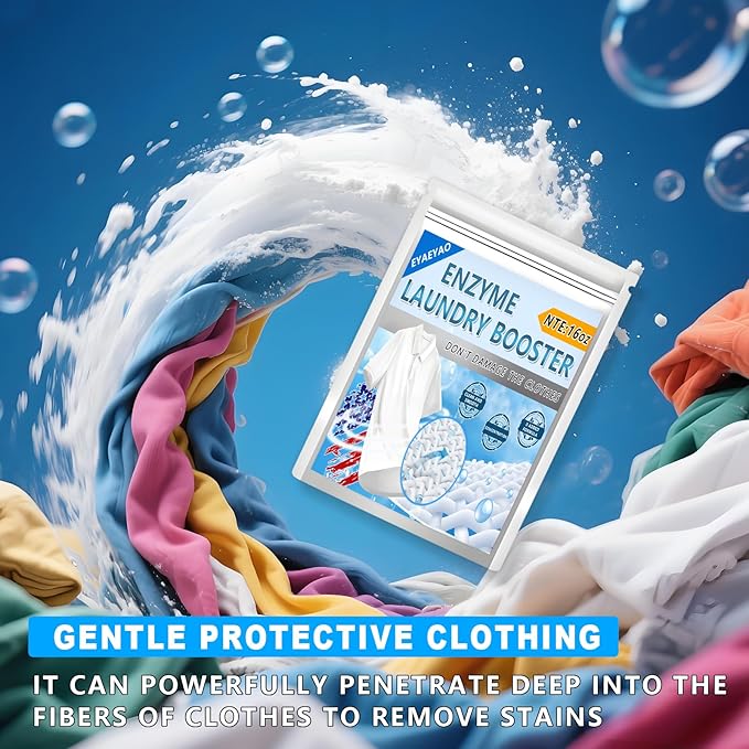 Bio Enzyme Laundry Booster Powder - Ultra-Concentrated Stain & Odor Remover for Whites & Colors | Oxygen Bleach Alternative | Non-Toxic, Biodegradable Formula | Works in All Washing Machines (16 oz)