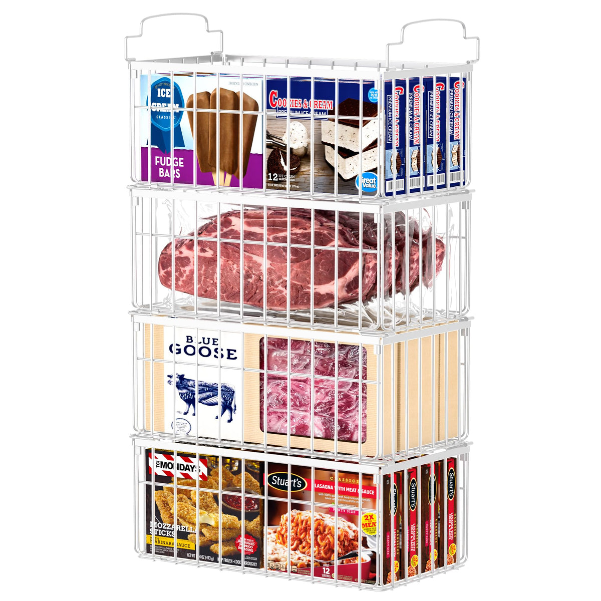 Freezer Organizer Bins, 4 Pack Big Baskets for 5/ 7 Cu.FT - Image 1