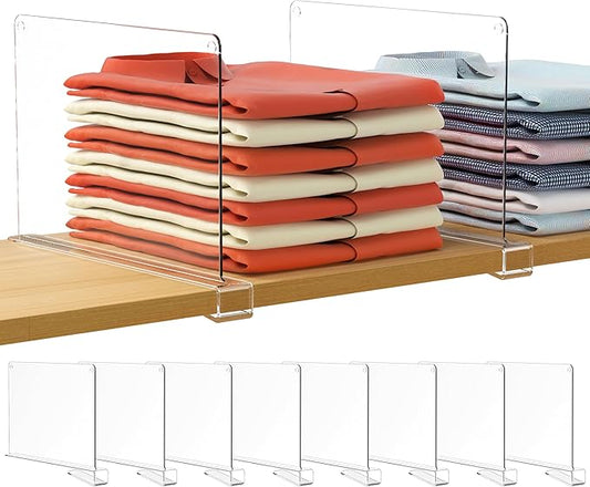 HBlife 12 Inches Tall [Extra Tall Version] Shelf Dividers, Purse Organizer for Closet, Clear Acrylic Bookshelf for Organization Closet Organizers and Storage for Handbags, 8 PCS