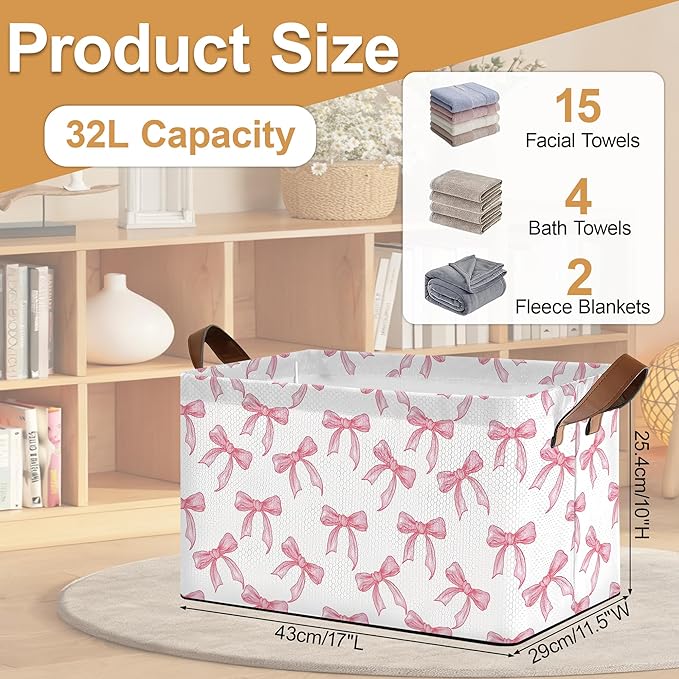 Bowknot Storage Bins with Handles, Collapsible Storage for Clothes, Gift Basket, Blankets & Closet Organization