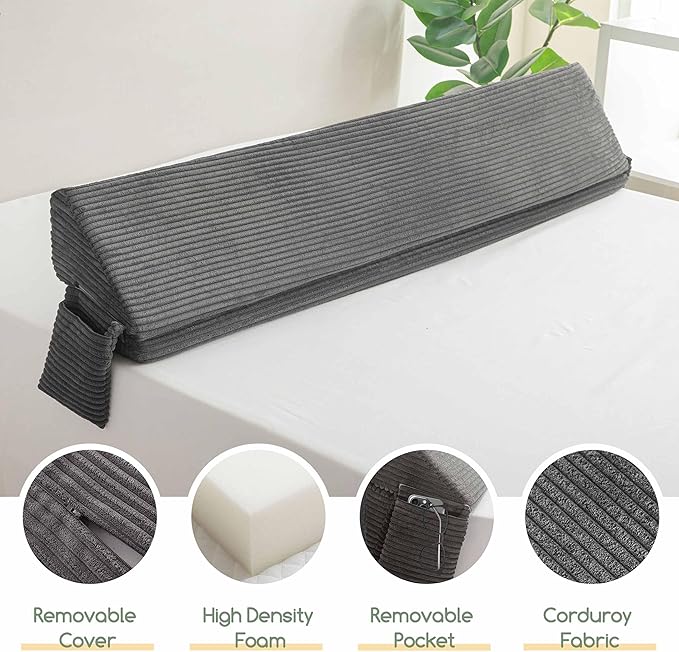 HIGOGOGO King Size Wedge Pillow for Headboard Gap - Multi Functional Mattress Wedge Bed Gap Filler Close The Gap (0-7") Between Your Mattress and Headboard or Wall (Grey 76"x11"x9")