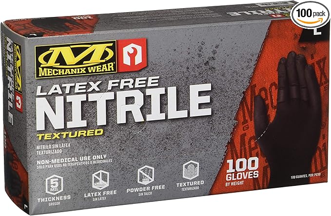 Mechanix Wear D03-05-010-100 - Nitrile Disposable Gloves, Powder Free, Textured - 5 Mil Black (100 Pack)
