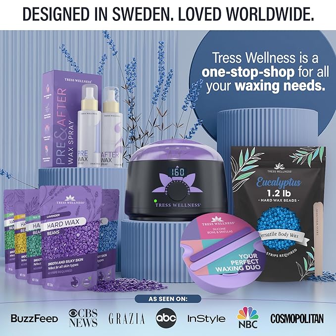 Tress Wellness Wax Beads - Safe for Skin - Dermatologically Tested - At-Home Kit for Bikini, Brazilian & Full Body - Eucalyptus 1.2 lbs