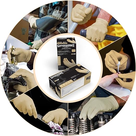 GLOVEWORKS HD Industrial Ivory Latex Gloves, Case of 1000, 8 Mil, Size Small, Powder Free, Textured, Disposable, ILHD42100