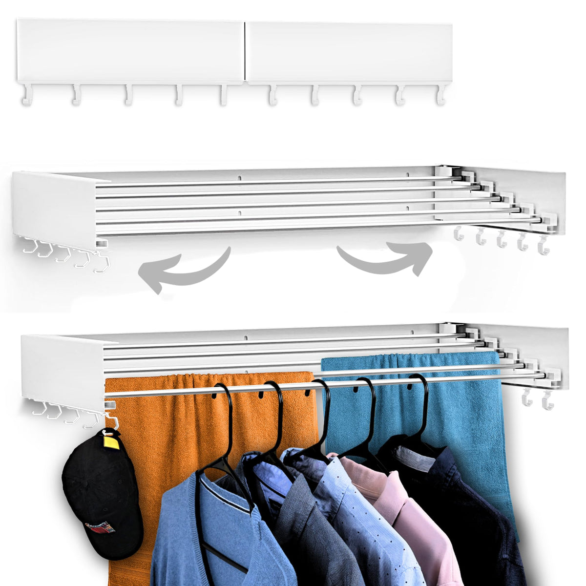 Foldable Wall Mounted Drying Rack - 31.5” Wide, 13.2 Ft - Image 1