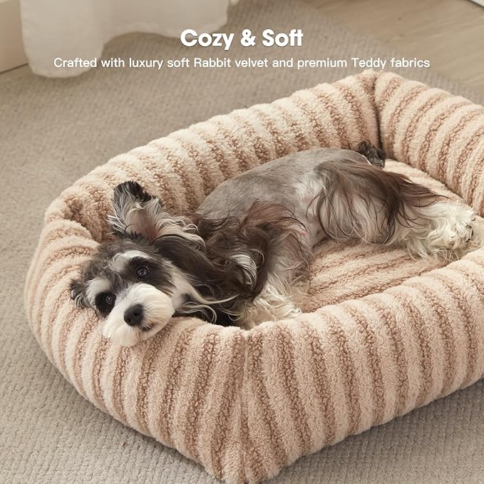 MIXJOY Dog Bed Medium Size Dog, Washable Medium Dogs Bed with Removable Cover, Soft Rectangle Doggy Ded Fluffy Plush Faux Fur Pet Bed with Anti-Slip Bottom, 30"x24"x8", Beige