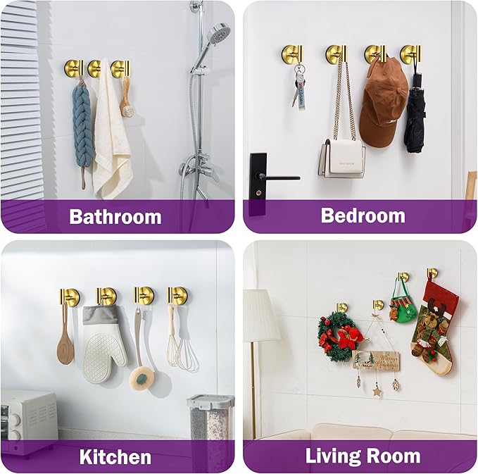 JOMOLA Suction Cup Hooks Stainless Steel Loofah Holder for Shower Bathroom Suction Towel Holder for Inside Shower Coat Hooks Wall Hanger for Door Glass Kitchen Brushed Gold 2Pcs