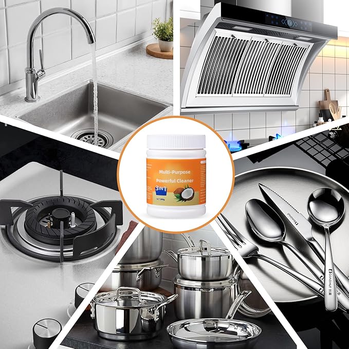 Multi-Purpose Powerful Cleaner for Kitchen, Heavy Kitchen Duty Degreaser, 260g Coconut Oil Natural Decontamination Cream, All-Purpose Cleaner Removes Stains on Microwave, Oven & Stove Top