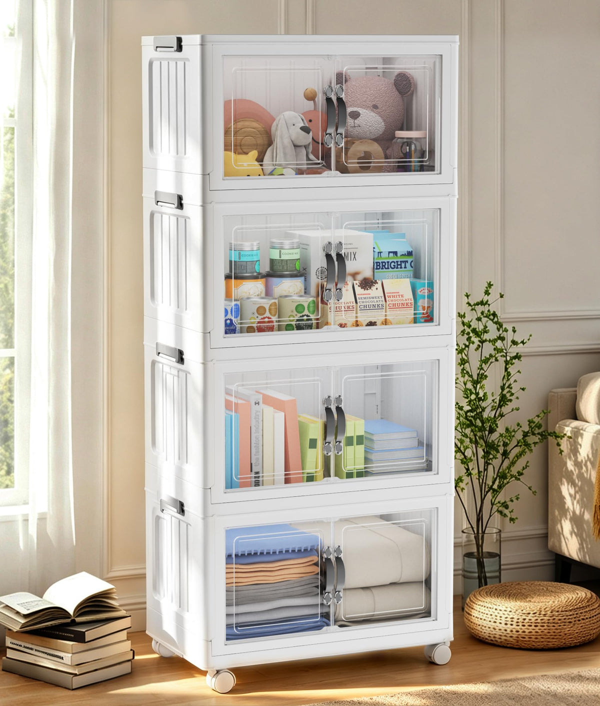 Hanyi 216 QT 4-Tier Stackable Storage Bins with Lids, Clear Doors - Image 1