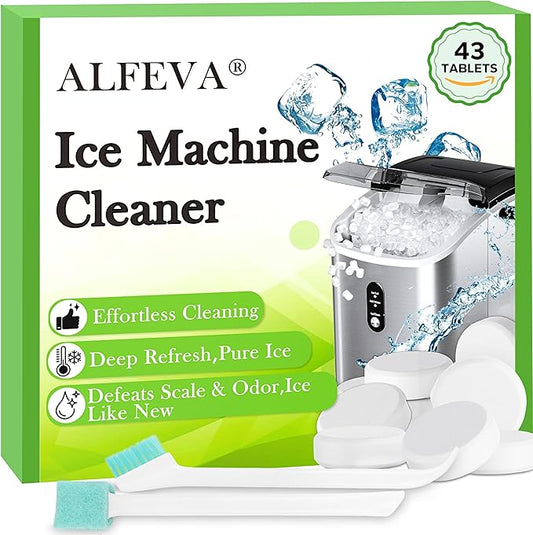 Ice Machine Cleaner and Descaler with 2 cleaning brushes,Ideal for Frigidaire, Opal, GE Profile, Kitchenaid units.Ice Maker Cleaner Removes Lime Scale,Calcium.Nickel Safe Scale Remover (43 Tablets)