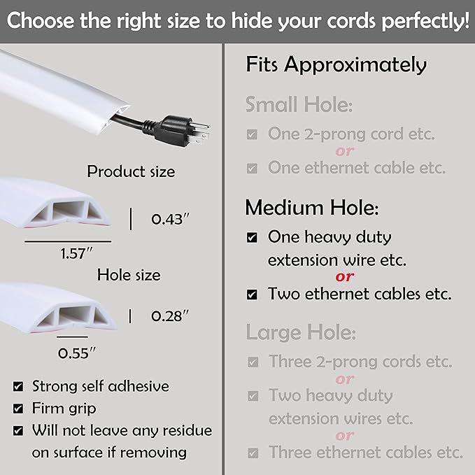 Rubber Bond TV Cord Hider Cable Protector - Strong Self Adhesive Wall Cord Cover Cable Hider - Low Profile Cable Management Wall Cord Concealer Cable Raceway
