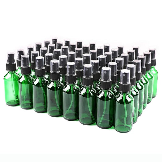 Green Glass Small Spray Bottle 2 oz 48 Packs,Fine Mist Sprayer Small Clear Bottles,Refillable Containers mini spray bottles for Cleaning Solutions and Skin Care (Green 48pcs)