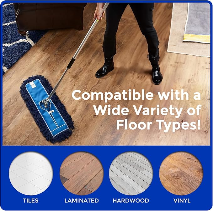 Nine Forty 2-Pack 18-Inch Premium Nylon Dust Mop Replacement Head - Heavy Duty Refill for Industrial, Commercial, and Residential Cleaning - Dry Floor Duster for Hardwood Surfaces - Blue (2-Pack)