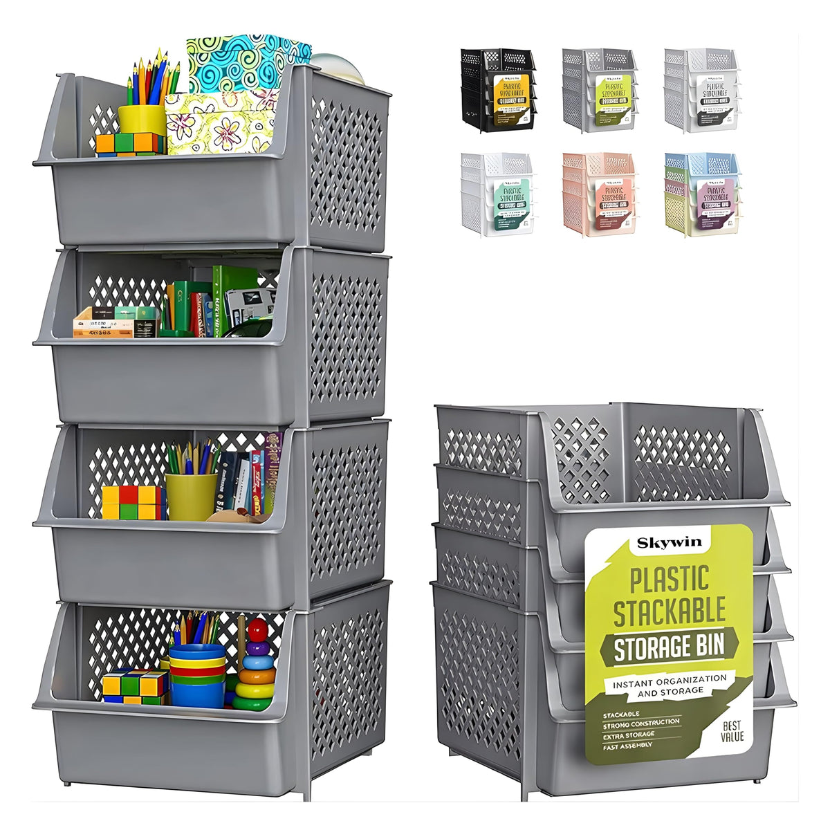 Skywin Stackable Storage Bins Open Front for Pantry - Image 1