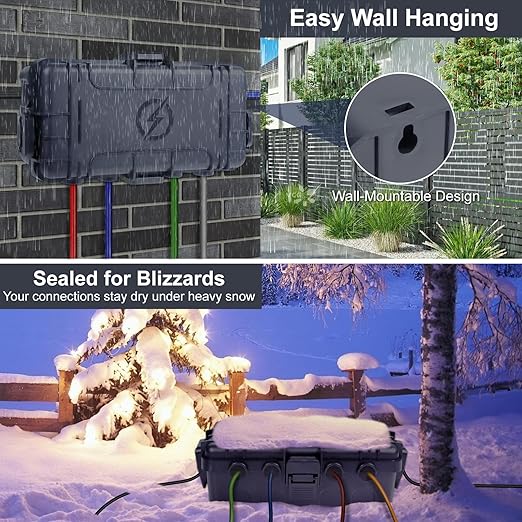 [2 Pack] Outdoor Electrical Box Waterproof, OUTDSPLY Medium Outdoor Electrical Box (11.6x5.2x4.1 inch) w/ 6 Cable Entry, Weatherproof Connection Box for Power Strip, Plug, Timer, Holiday Lights, Black