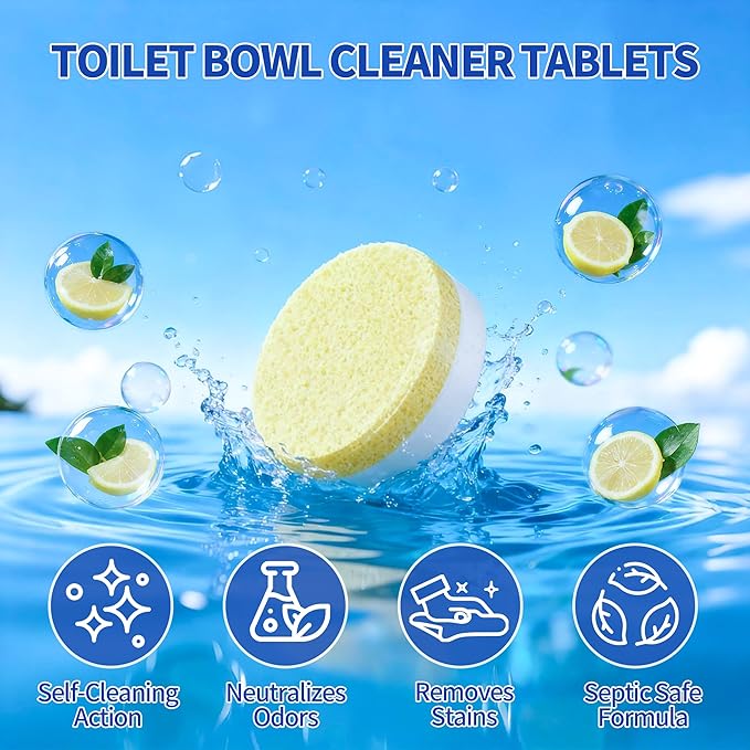 Toilet Bowl Cleaner Tablets – 24 Pack | Powerful Stain Removal, Septic Safe, Lemon Scent | No Harsh Chemicals, Long-Lasting Cleaning for Toilet Bowls