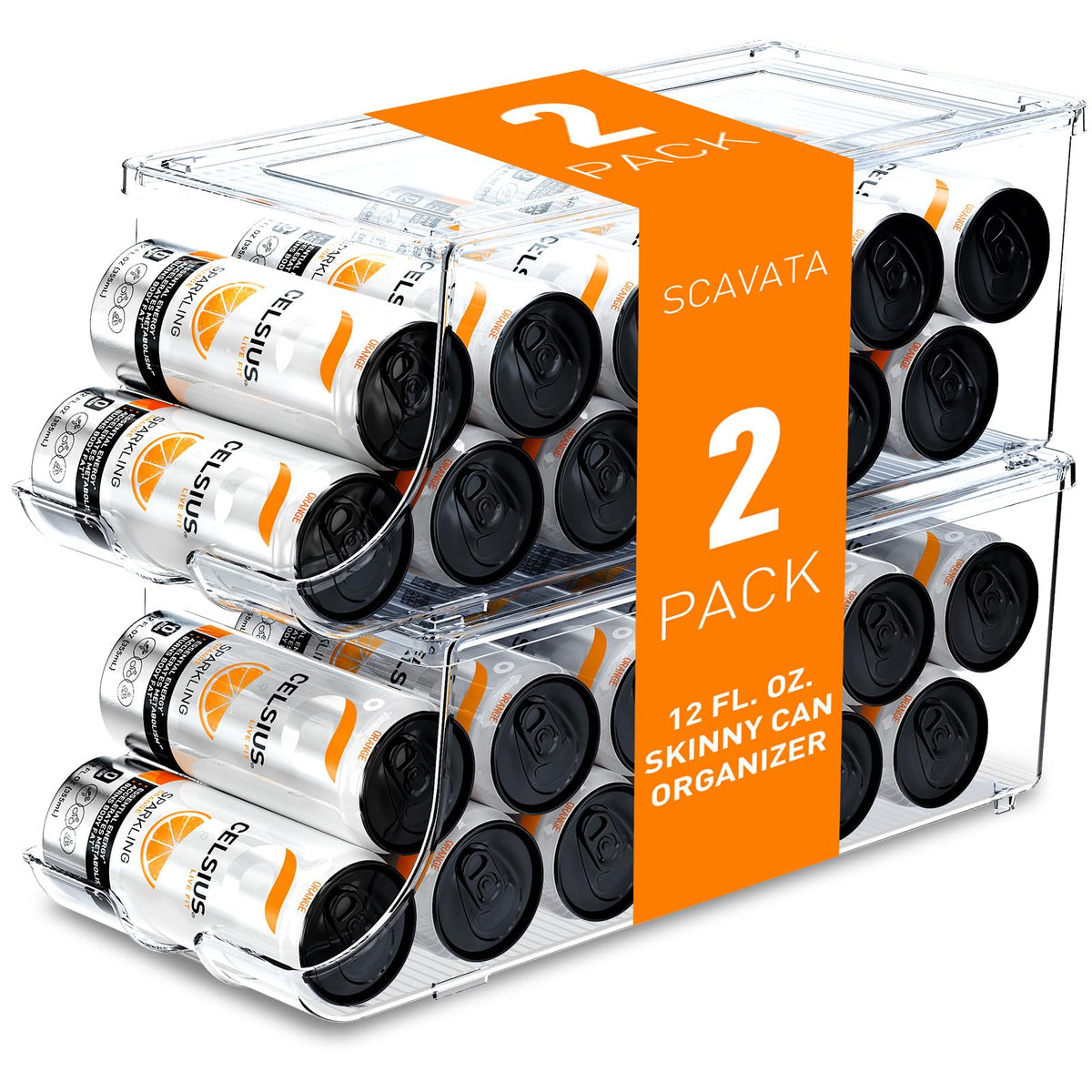 SCAVATA 2 Pack Skinny Can Organizer for Refrigerator, Stackable - Image 1