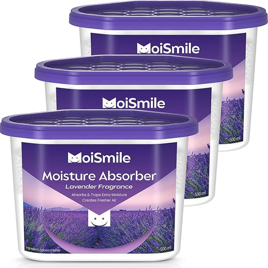 Moisture Absorbers, Efficient Lavender Vanilla Humidity Absorber ＆ Odor Eliminator Boxes, Refillable Car Dehumidifier for Closet, Bathroom, Basement＆ RV, 3 Pack
