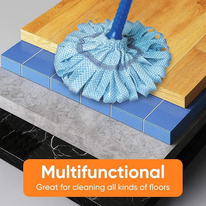 Superio String Cotton Mop for Hardwood Floors, Self-Wringing, Heavy-Duty Commercial/Industrial Use with Aluminum Handle – Blue