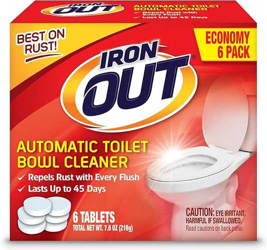 Iron OUT Automatic Toilet Bowl Cleaner Tablets, Helps Remove and Prevent Rust Stains with Every Flush, Lasts up to 45 Days, Made in the USA, 6 Tablets