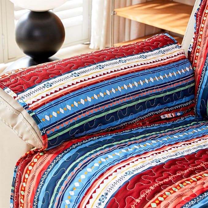 Cmfshape Skidproof Sofa Cover-Boho Sofa Slipcover with Elastic Straps-Easy Fit Slip Cover-Bohemian Washable Furniture Protector for Pets and Kids(Recliner,Blue)
