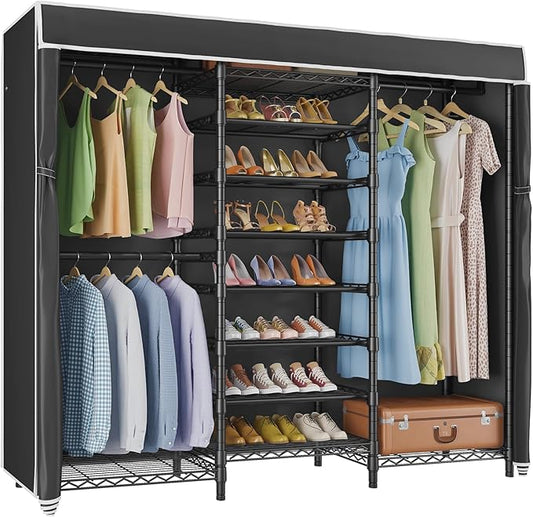 VIPEK S3C Heavy Duty Covered Clothes Rack Portable Closet Rack, Black Metal Clothing Rack with Black Upgarded Polyester Cover, Adjustable Custom Freestanding Closet Wardrobe, Max Load 1060LBS
